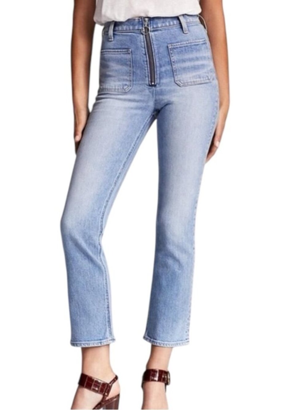 Aritzia Denim Forum The Just Peachy Straight Jeans Size 26 Cropped Light Wash